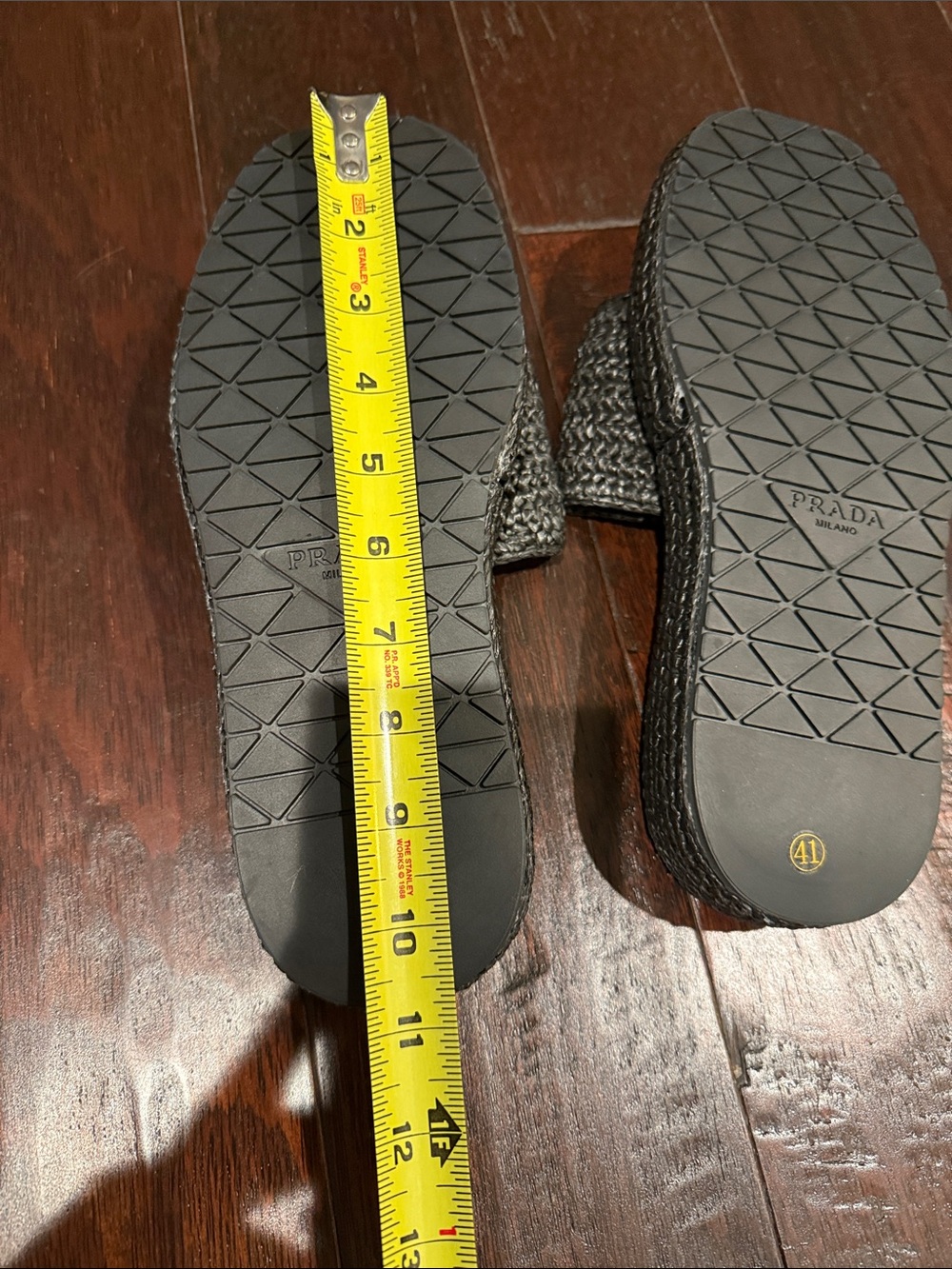 Never Worn Prada Black Woven Slide Sandals with Gold Logo - Picture 6 of 6